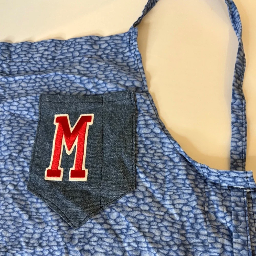 Kids Apron Chef Kitchen Cooking Baking Art Smock Crafting M Initial Blue Handsew